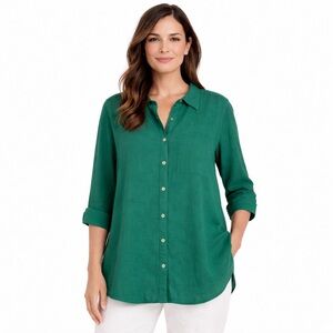 Maeve Anthropologie Linen Blend Button Front Shirt Green XL
